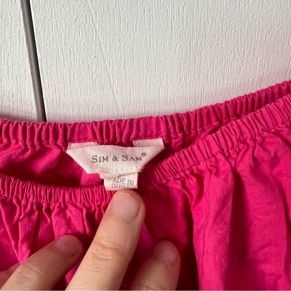 Sim & Sam Hot Pink Puff Sleeve Crop Top – 100% Cotton Peasant Style Womans Small - Picture 2 of 5